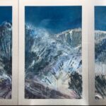 This three panel painting depicts the Wasatch Mountains in moonlight. I live in Park City, Utah, and am lucky enough to look at this beautiful mountain range from my studio. Day or night, it is ever inspiring to see the magnificence of our planet. I hope the viewer will feel calm, joy and a bit of mystery in the moonlight, contemplating how we can all preserve and enhance our planet.