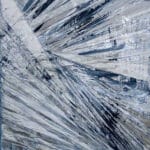 Abstract oil painting in blues and grey with metallic silver undertones, by Cynthia McLoughlin © 2018.