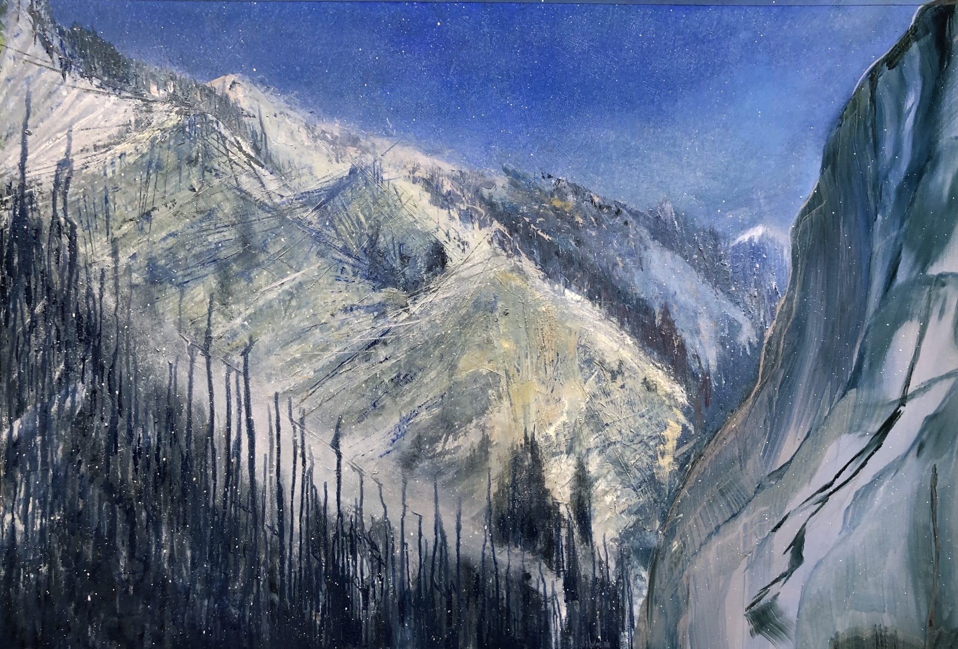 Snow Squalls, Provo Canyon, oil on aluminum panel, 39 x 51, $6900