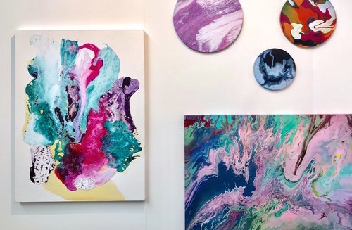 Abstract artwork displayed at the Art UpCLOSE booth at the AD Design Show in NYC 2019