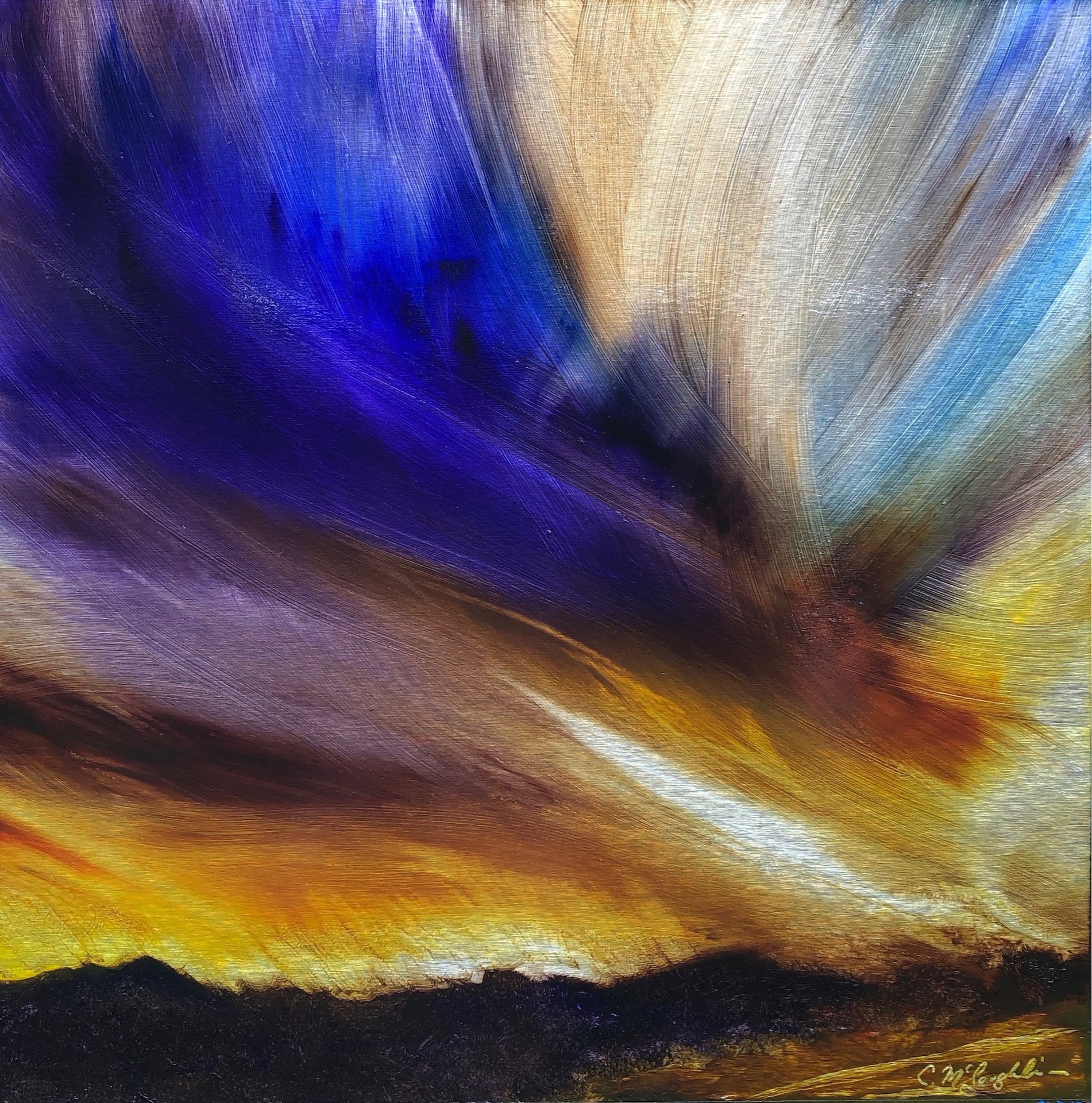 Awakening, Contemporary oil painting on metal of a sunset in Park City, Utah, Fine Art by Cynthia McLoughlin