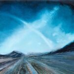 Full Tilt, Contemporary oil painting on metal of an expansive sky over a mountain road, Fine Art by Cynthia McLoughlin