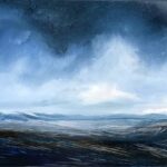 Safe Passage, Contemporary oil painting on metal of storms rolling across the mountains creating peace, Fine Art by Cynthia McLoughlin