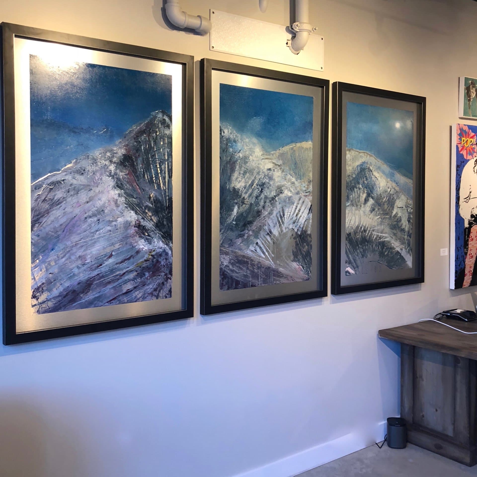 Silvery Moon Triptych, Contemporary oil painting on metal inspired by moonlit mountains in the Wasatch Back, Fine Art by Cynthia McLoughlin