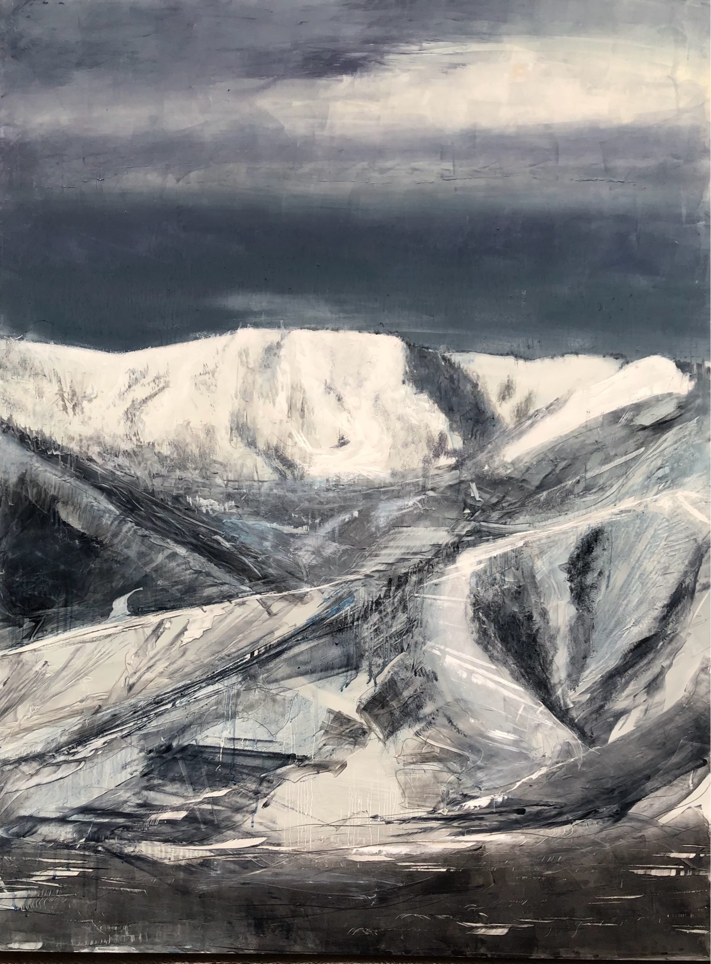 Snow Day, Contemporary oil painting on metal of Square Top mountain a favorite Utah ski area, Fine Art by Cynthia McLoughlin