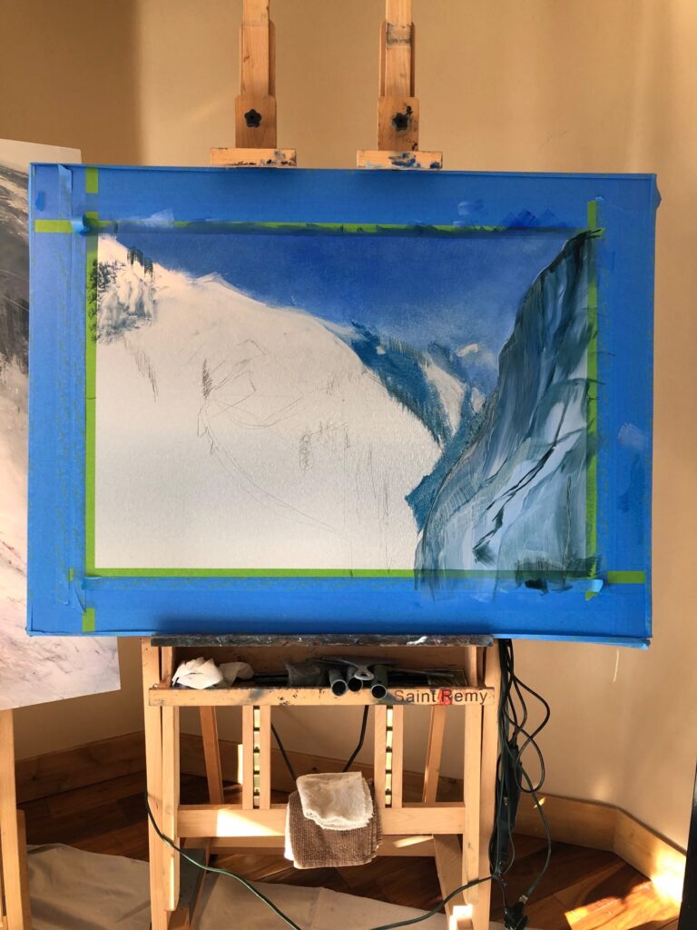 Snow Squalls, Provo Canyon, Contemporary oil painting on metal of mountains near Sundance Resort, Fine Art by Cynthia McLoughlin
