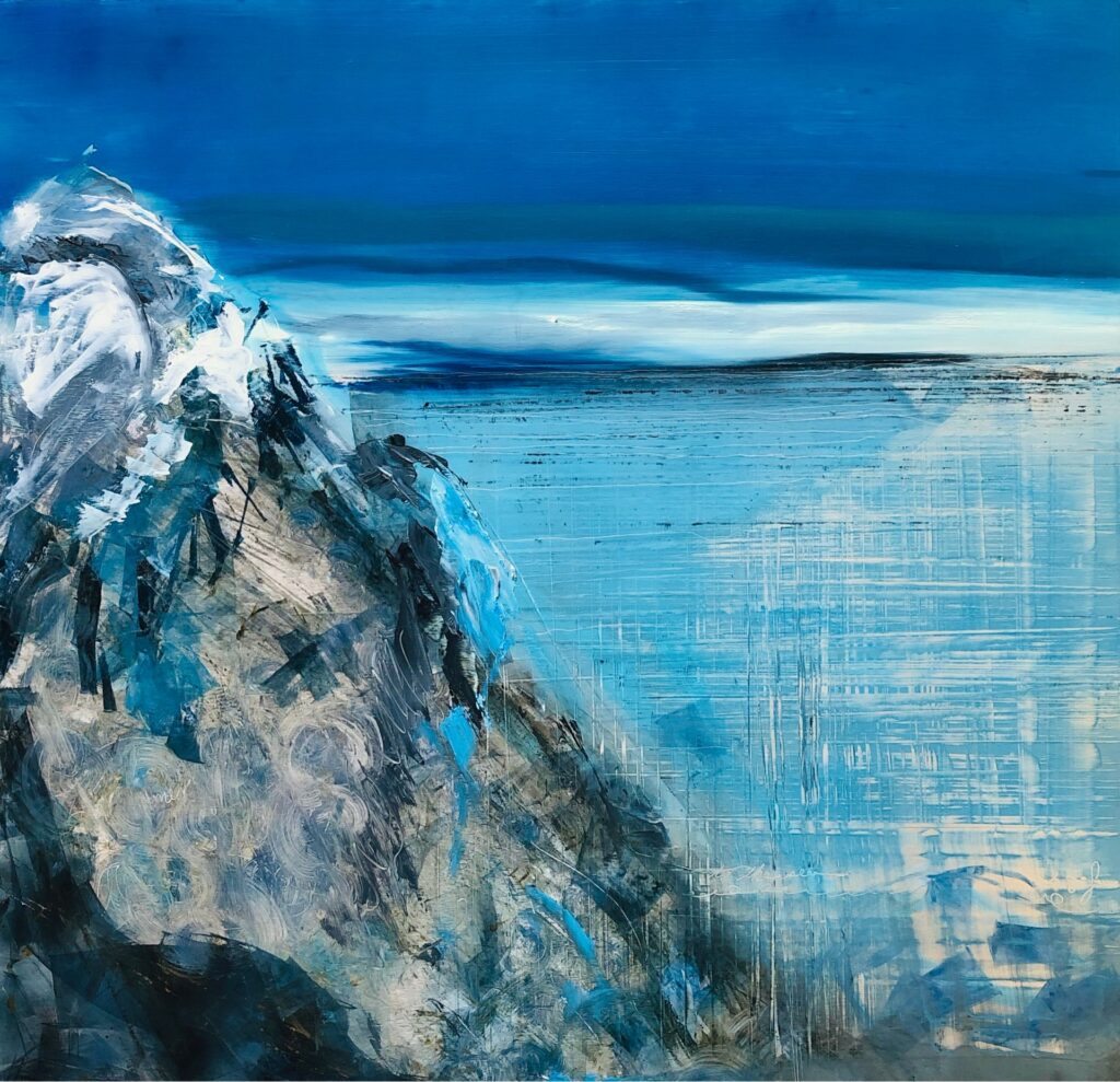 Spring Thaw, Contemporary oil painting on metal of an Iceland mountain, Fine Art by Cynthia McLoughlin