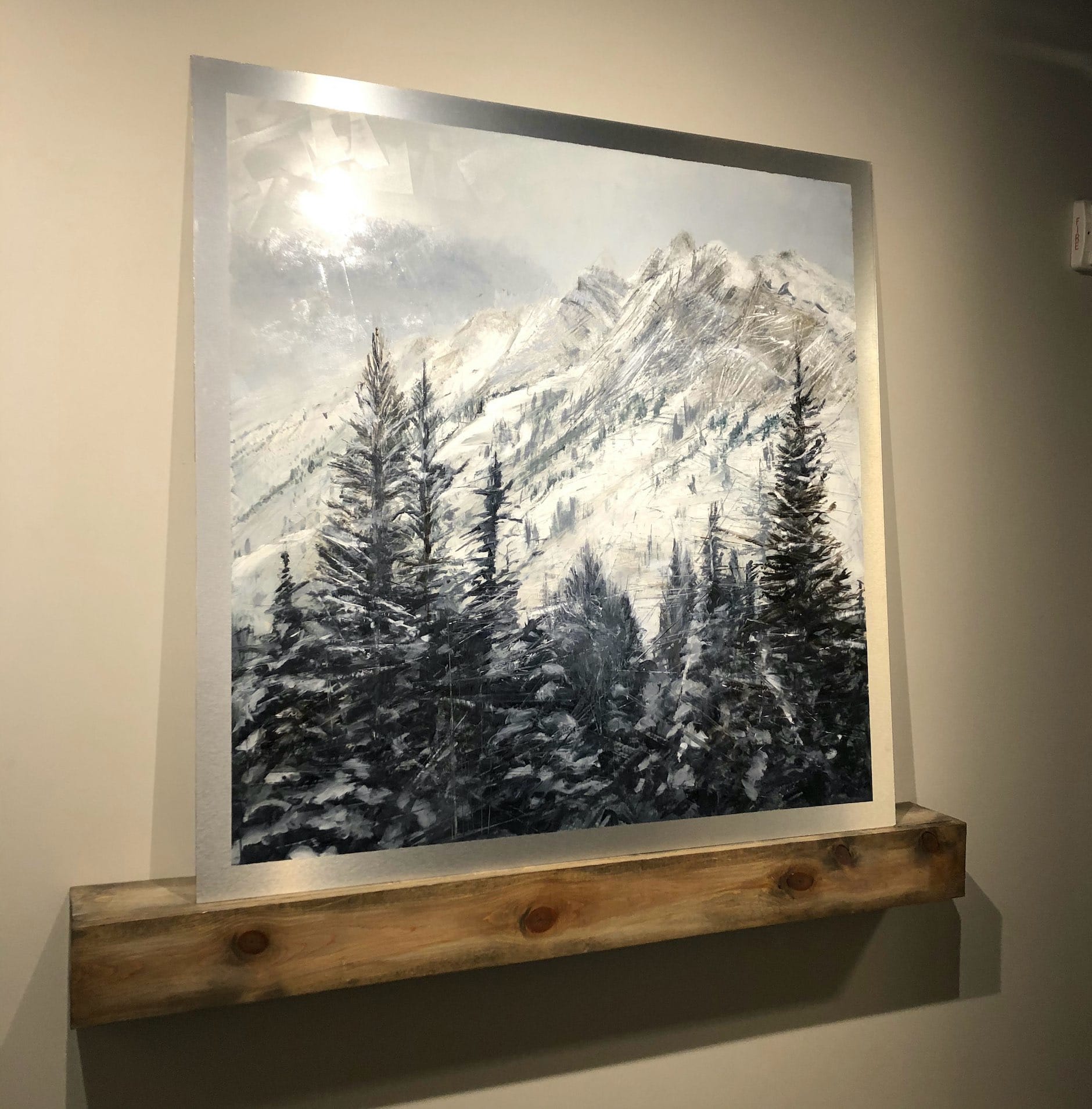 Stillness in Motion, Contemporary oil painting on metal of Utah’s Mount Superior and silent evergreen trees, Fine Art by Cynthia McLoughlin