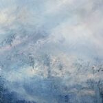 Weeping Sky Triptych, Contemporary oil painting on metal of a moody storm in Connecticut, Fine Art by Cynthia McLoughlin