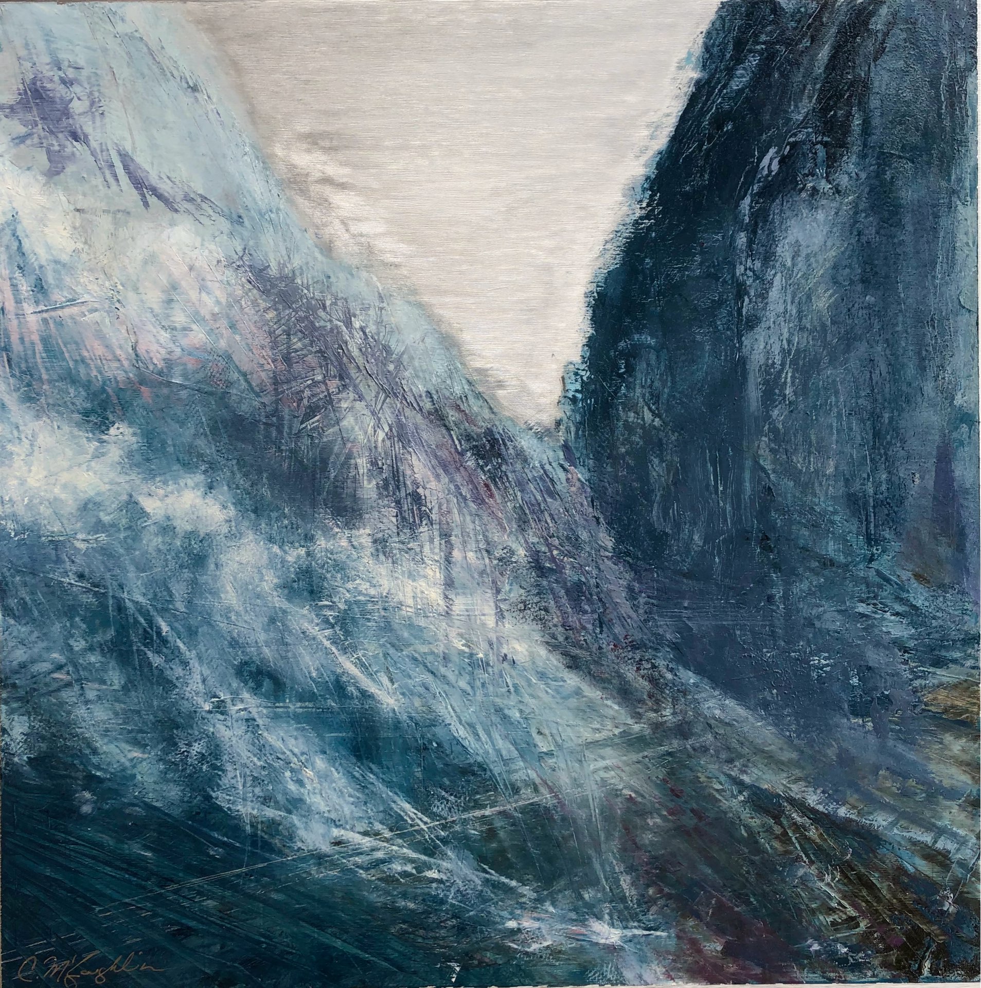 The Space Between, Provo Canyon, Contemporary oil painting on metal of hope in the mountain pass, Fine Art by Cynthia McLoughlin