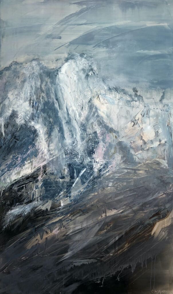 An original mountain painting by artist Cynthia McLoughlin of majestic Mount Olympus in Salt Lake City, Utah.