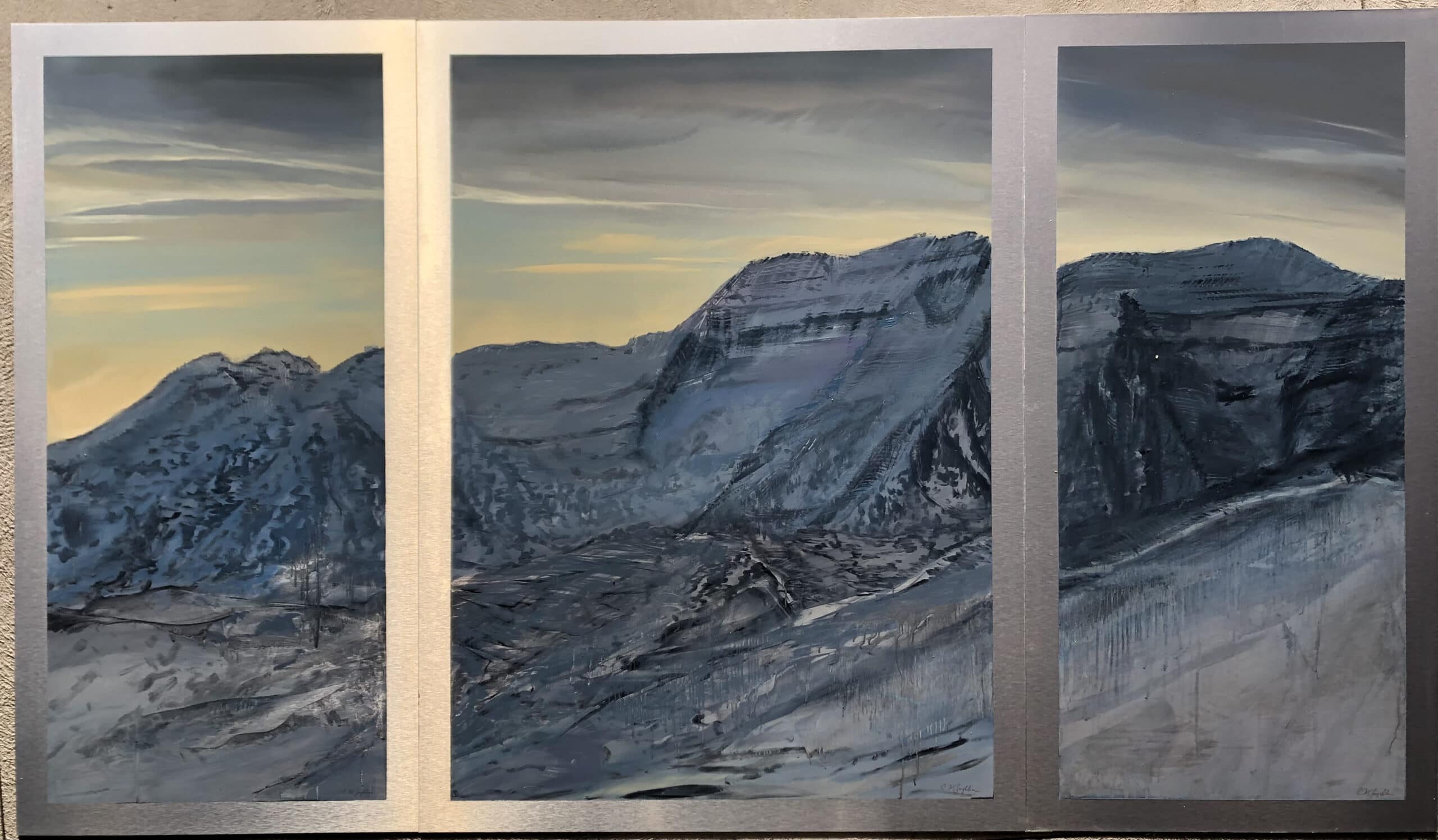 Contemporary Mountain Triptych Oil Painting by Cynthia McLoughlin