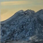 An original oil painting on metal panel by artist Cynthia McLoughlin of the ridge line at the Snowbird Resort in the Utah mountains.