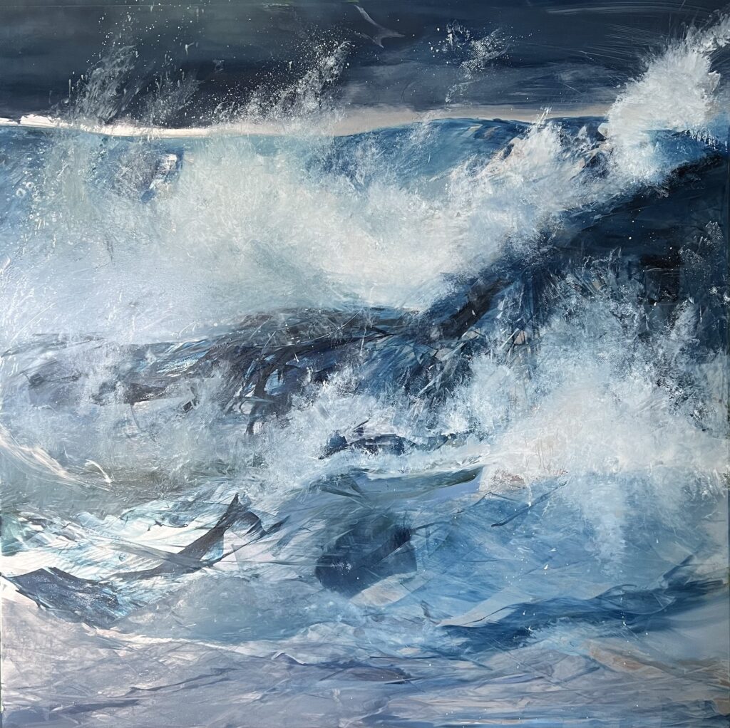 A contemporary seascape oil painting on metal panel by artist Cynthia McLoughlin.