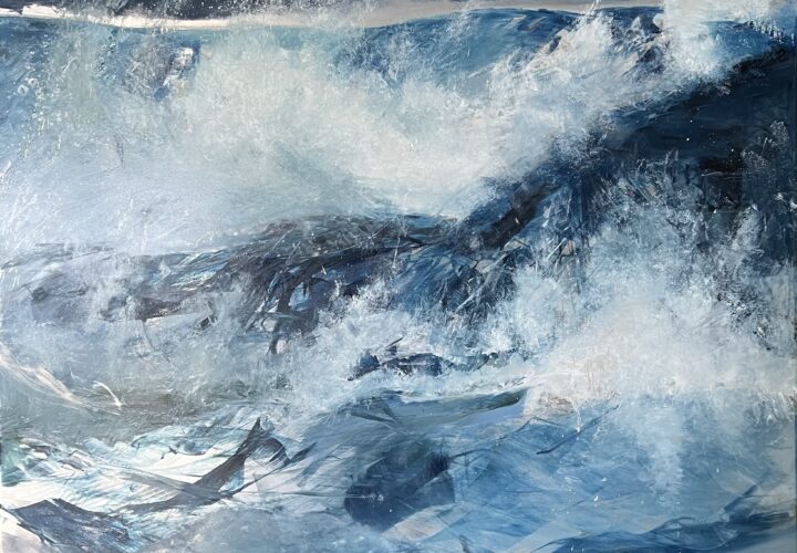 A contemporary seascape oil painting on metal panel by artist Cynthia McLoughlin.