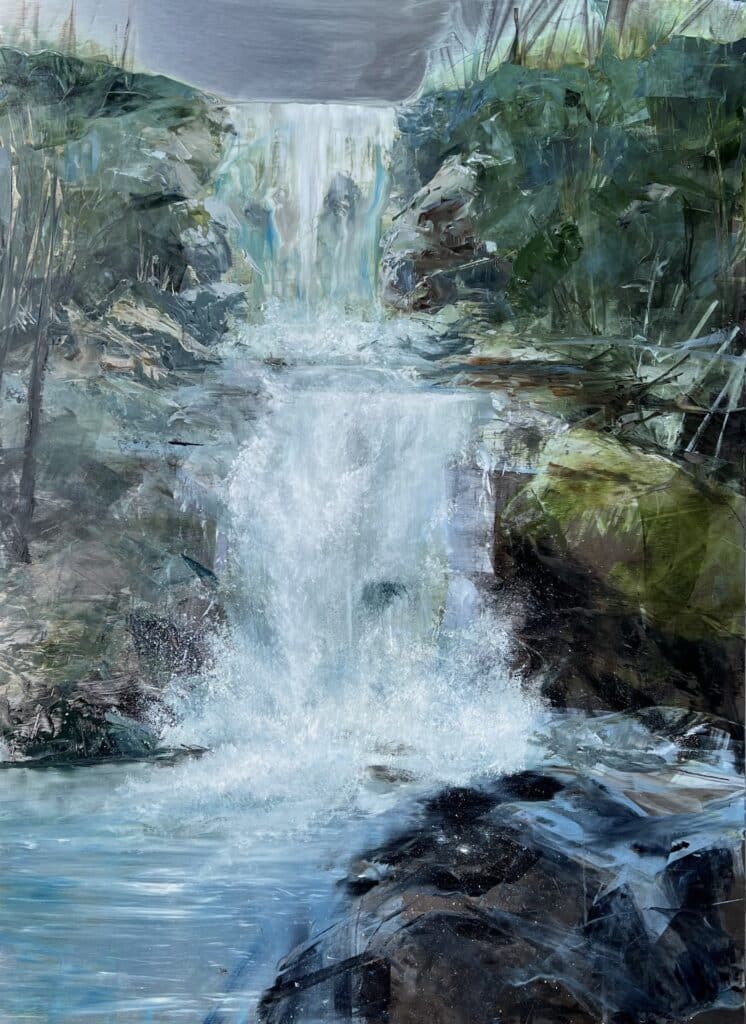 Cascading blue waterfall acrylic paint Painting by Leanne