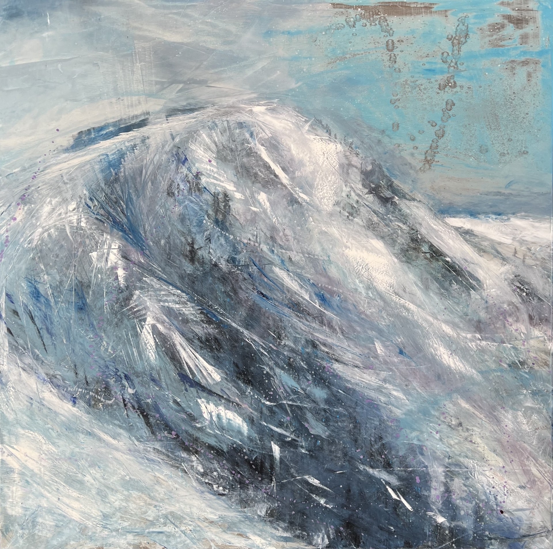 A contemporary mountain oil painting on metal panel by artist Cynthia McLoughlin of Jupiter Bowl at the Park City Mountain Resort in Park City, Utah.