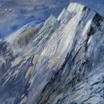 A contemporary mountain oil painting on metal panel by artist Cynthia McLoughlin