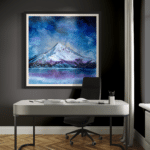 A contemporary mountain oil painting on metal panel by artist Cynthia McLoughlin