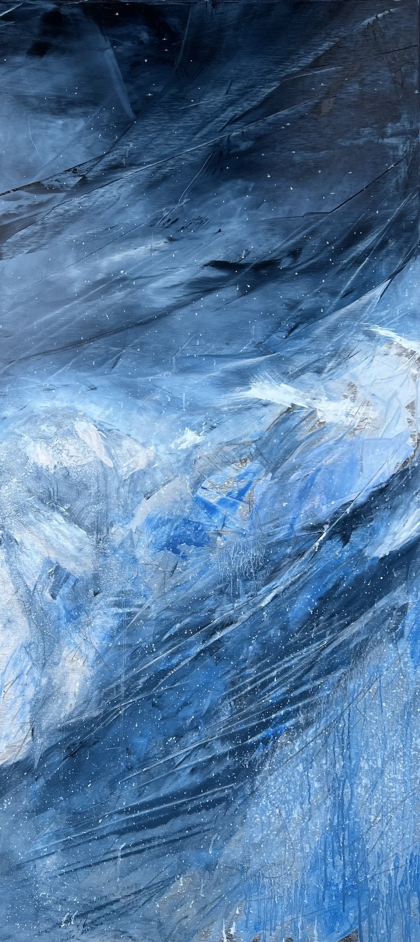 A contemporary mountain oil painting on metal panel by artist Cynthia McLoughlin