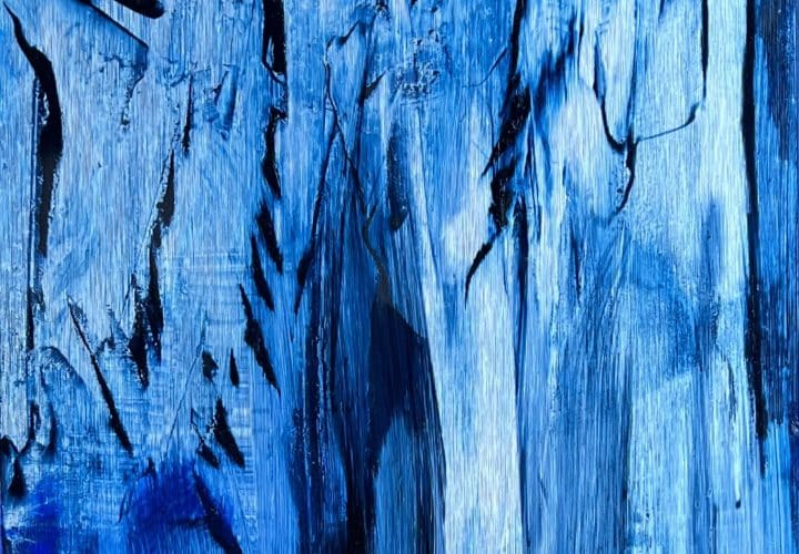 A contemporary abstract oil painting on metal panel by artist Cynthia McLoughlin