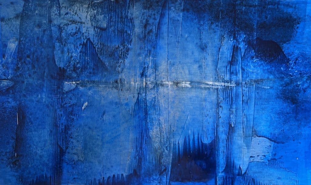 A contemporary abstract oil painting on metal panel by artist Cynthia McLoughlin