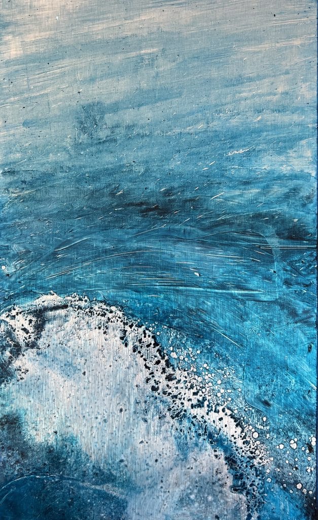 A contemporary abstract oil painting on metal panel by artist Cynthia McLoughlin