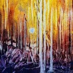 A contemporary abstract oil painting on metal panel by artist Cynthia McLoughlin