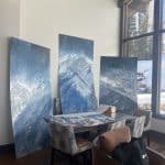 Triptych Celestial Drift in its entirety before the panels were cut down so thie piece could fit in the space the collector wanted do display it.