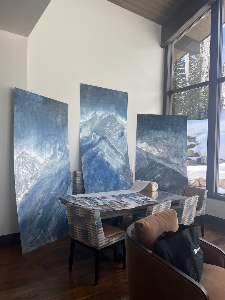 Triptych Celestial Drift in its entirety before the panels were cut down so thie piece could fit in the space the collector wanted do display it.