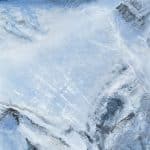 Left side panel of a Triptych landscape oil painting of the iconic Pipeline chute in Utah's Wasatch Mountains, featuring a steep, dramatic ski line beneath an expansive, glowing sky rendered in expressive, layerd tones of deep blue.